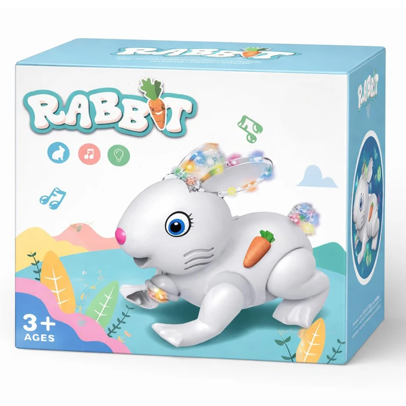 Musical Easter Rabbit Toy with Flashing LED Lights & Music, Bump and Go Action, Battery Operated Ages 3 + (6910B)